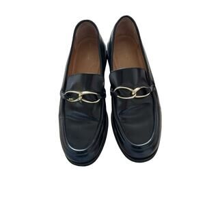 FRAME Women's Loafers Leather Black Gold Hardware Size 39
